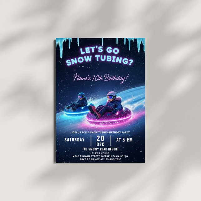 Neon Snow Tubing Birthday Invitation Winter Party (Creator Uploaded)
