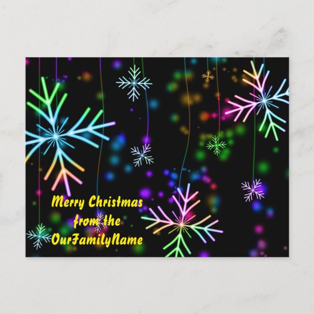Neon Snowflakes Christmas Customise Postcard (Front)