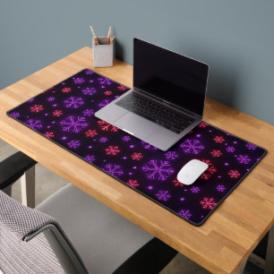 Neon Snowflakes Desk Mat