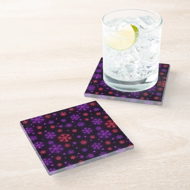 Neon Snowflakes Glass Coaster (Angled)