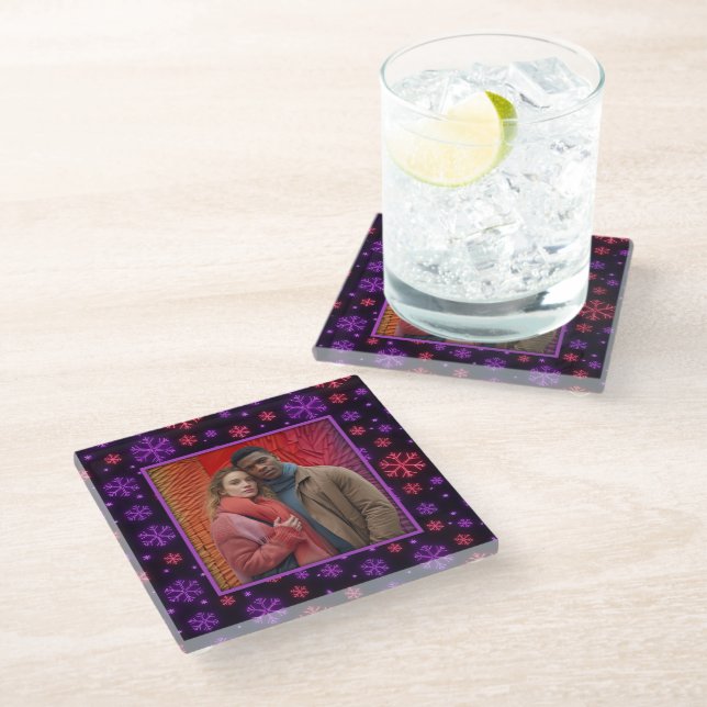 Neon Snowflakes Glass Coaster (Angled)