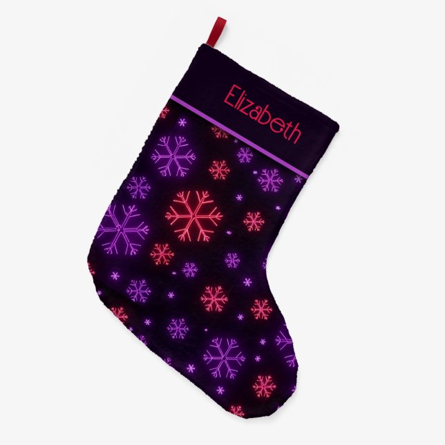 Neon Snowflakes Large Christmas Stocking (Front (Hanging))