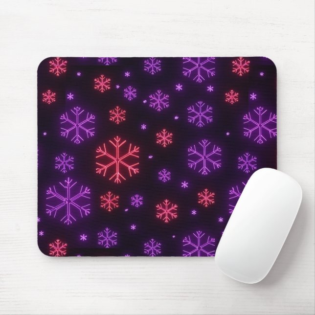 Neon Snowflakes Mouse Pad (With Mouse)