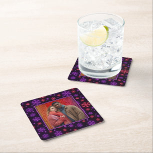 Neon Snowflakes Square Paper Coaster