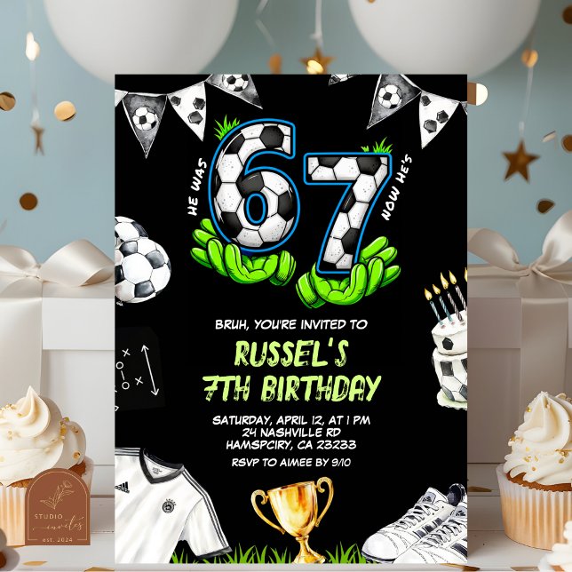 Neon Soccer 67 Birthday Invitation (Creator Uploaded)