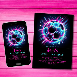 Neon Soccer Birthday Invitation Girls Pink Soccer