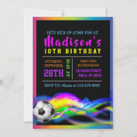 NEON SOCCER GIRLS Birthday Party Girls Invitation