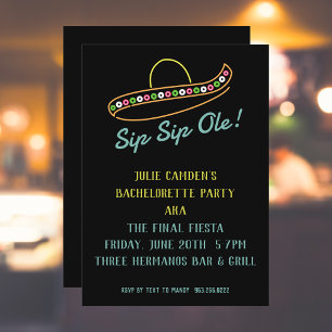 Neon Sombrero Final Fiesta Bachelorette Party Invitation