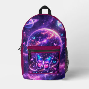 Neon Space Butterfly Galaxy Art Printed Backpack