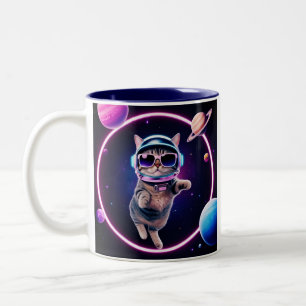 Neon Space Cat Mug – Cosmic Feline Glow Coffee Cup