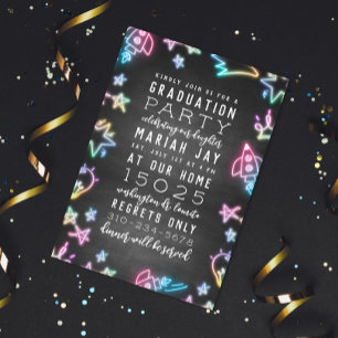 Neon Space Doodles Graduation Party Invitation