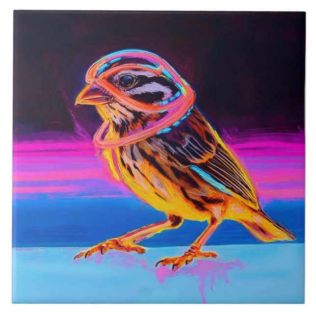 Neon Sparrow with Glowing Accents Ceramic Tile (Front)