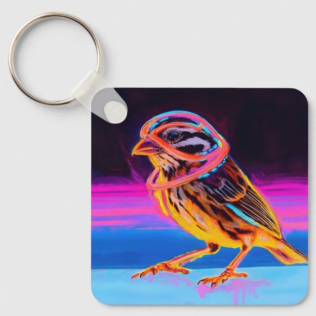 Neon Sparrow with Glowing Accents Key Ring (Front)
