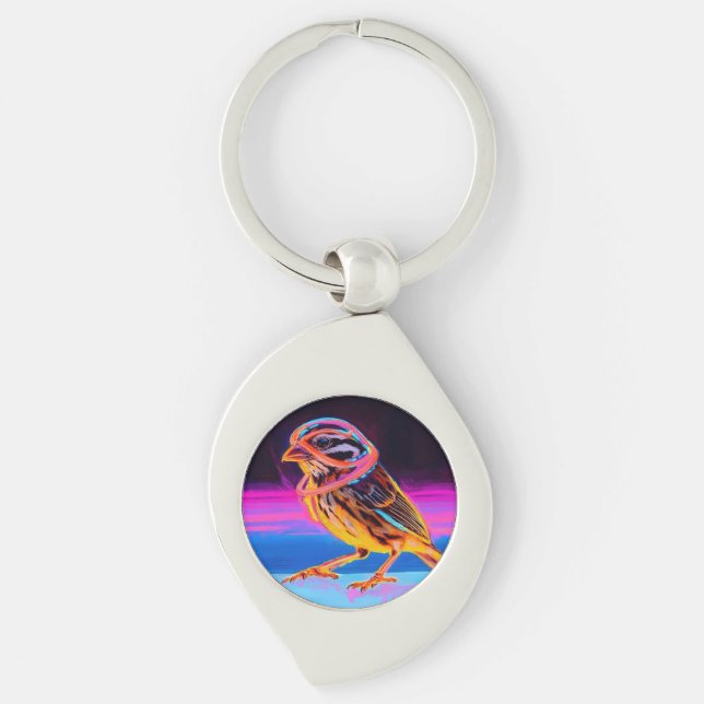 Neon Sparrow with Glowing Accents Key Ring (Front)