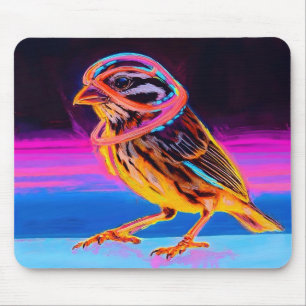 Neon Sparrow with Glowing Accents Mouse Pad