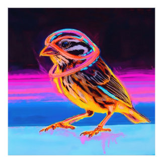 Neon Sparrow with Glowing Accents Photo Print