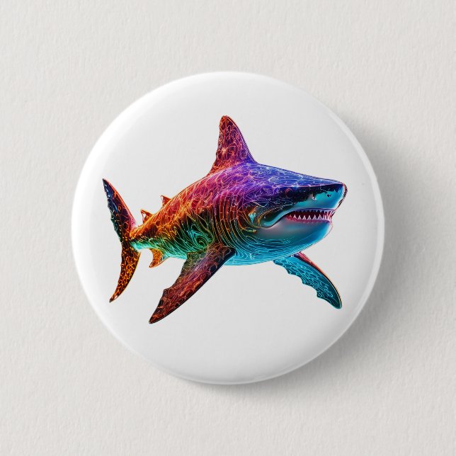 Neon Spectrum Shark 6 Cm Round Badge (Front)