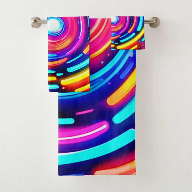 Neon Spiral Light Art Bath Towel Set (Insitu)