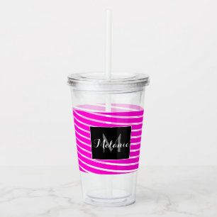 Neon Spiral Ribbon Stripes Monogram Custom Name Acrylic Tumbler