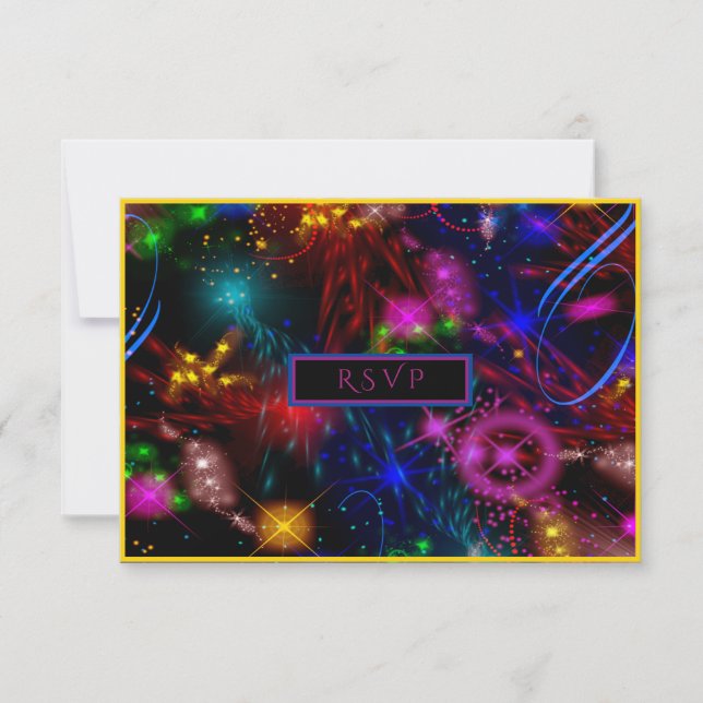 Neon Spiral's Shooting Stars Colour Bursts RSVP Card (Front)