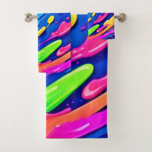 Neon Splash Abstract Art Magic Bath Towel Set