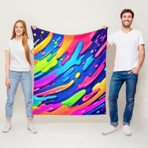 Neon Splash Abstract Art Magic Fleece Blanket