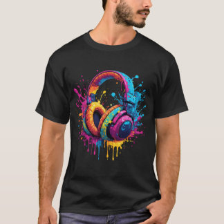 Neon Splash Headphones Art T-Shirt