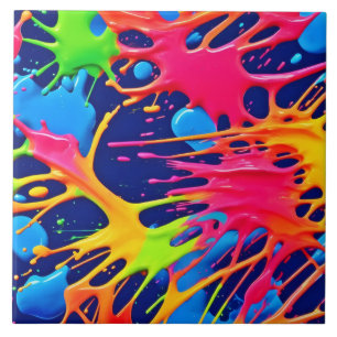 Neon Splatter: Abstract Vibrant Art Ceramic Tile