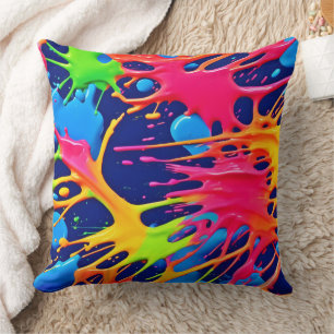 Neon Splatter: Abstract Vibrant Art Cushion