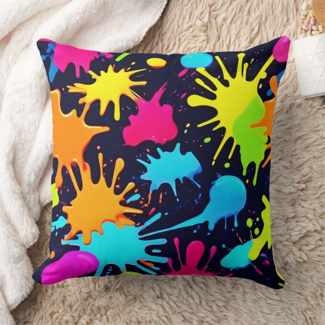 Neon Splatter Art: Vibrant Abstract Expressionism Cushion (Blanket)
