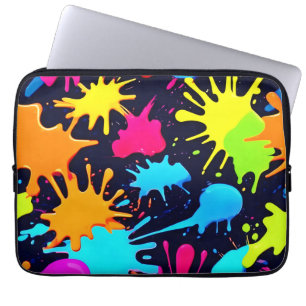 Neon Splatter Art: Vibrant Abstract Expressionism Laptop Sleeve