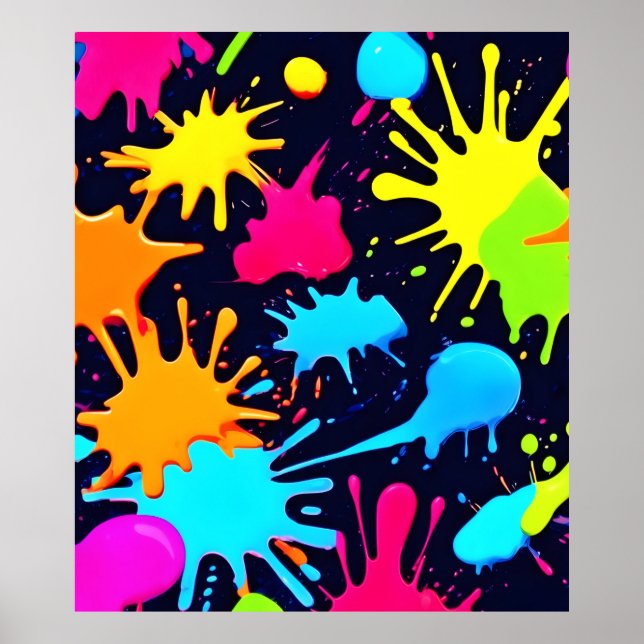 Neon Splatter Art: Vibrant Abstract Expressionism Poster (Front)
