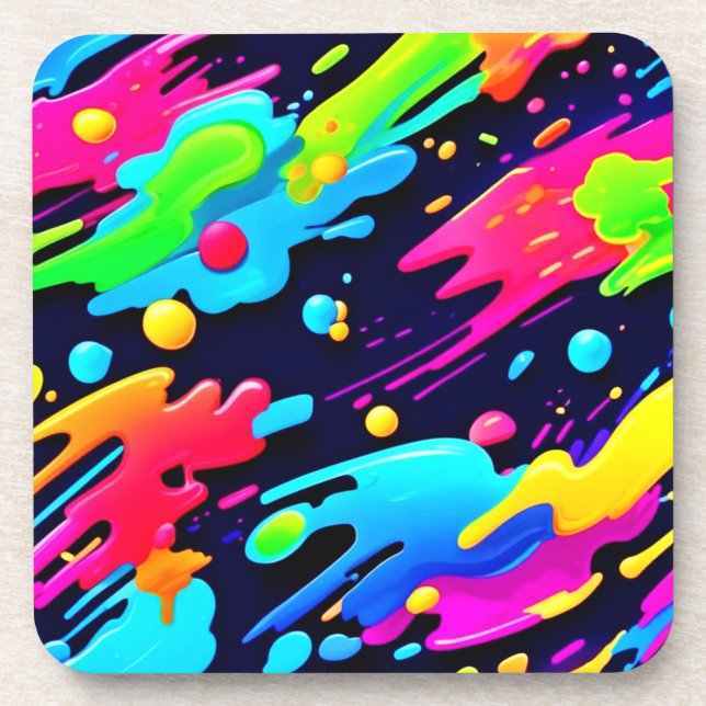 Neon Splatter Flow Art Coaster (Front)
