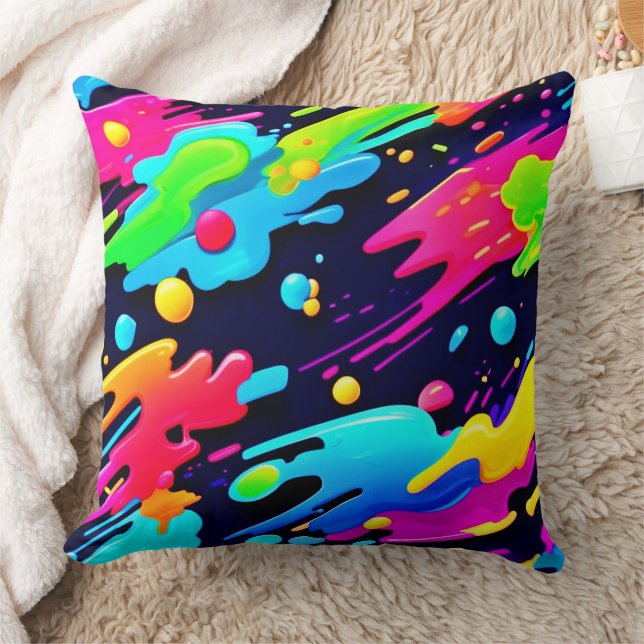 Neon Splatter Flow Art Cushion (Blanket)
