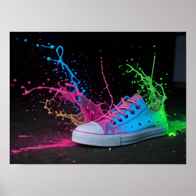 Neon Splatter on a Colourful Sneaker Poster (Front)