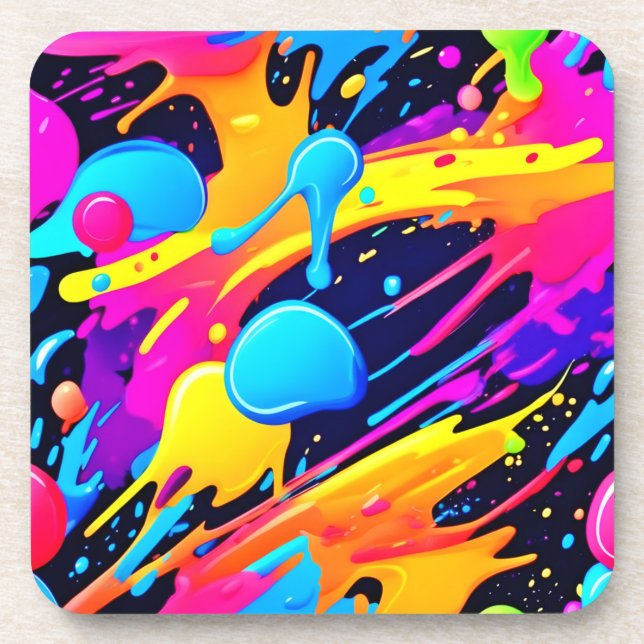 Neon Splatter Paint Art Coaster (Front)