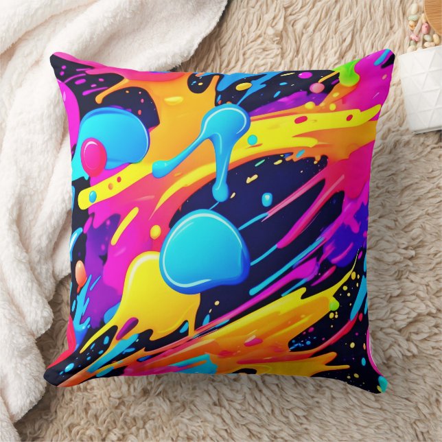 Neon Splatter Paint Art Cushion (Blanket)