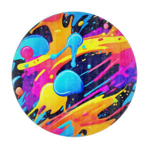 Neon Splatter Paint Art Cutting Board