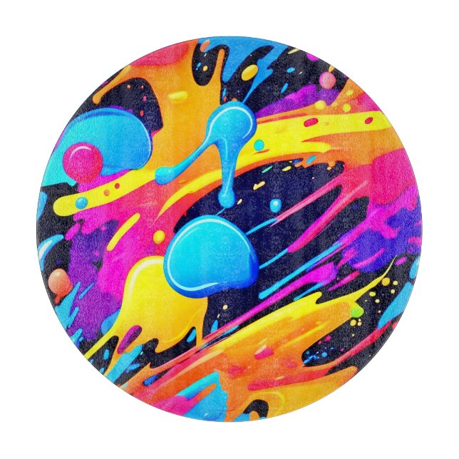 Neon Splatter Paint Art Cutting Board (Front)