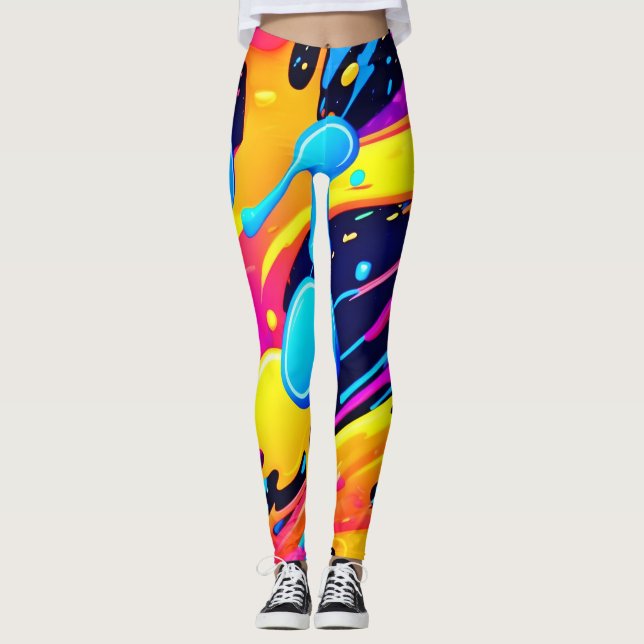 Neon Splatter Paint Art Leggings (Front)