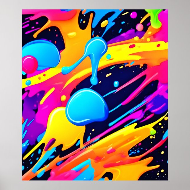 Neon Splatter Paint Art Poster (Front)