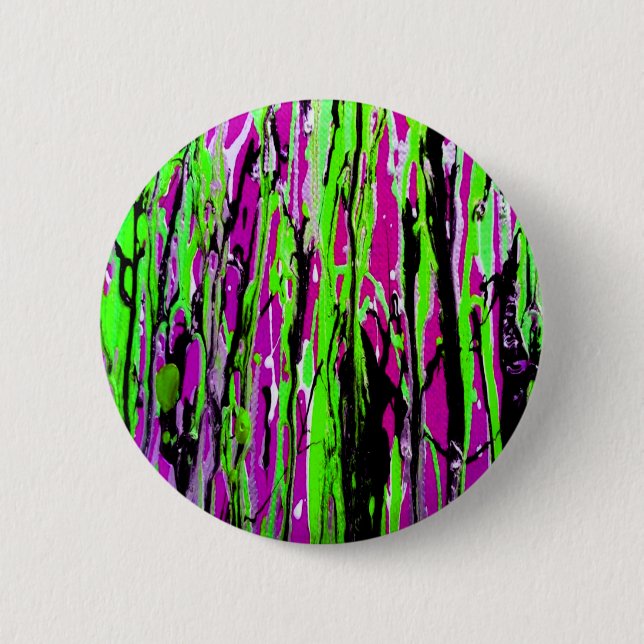 Neon Splatter Paint Purple Green and Black 6 Cm Round Badge (Front)