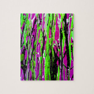Neon Splatter Paint Purple Green and Black Jigsaw Puzzle