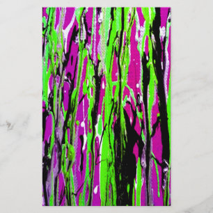 Neon Splatter Paint Purple Green and Black Stationery