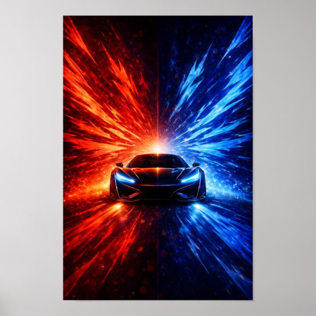 Neon Split Speed Supercar – Red & Blue Energy Burs Poster (Front)