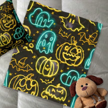 Neon Spooky Halloween Ghost Bats Pumpkins Pattern