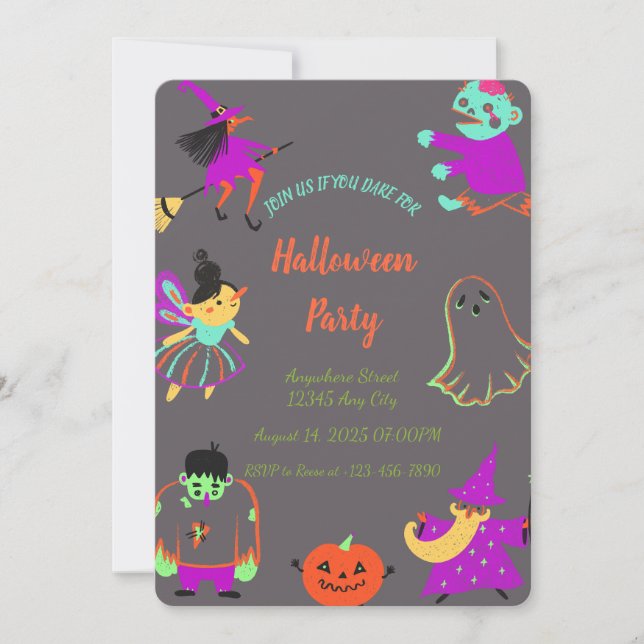  Neon Spooky Halloween Party Invitation (Front)