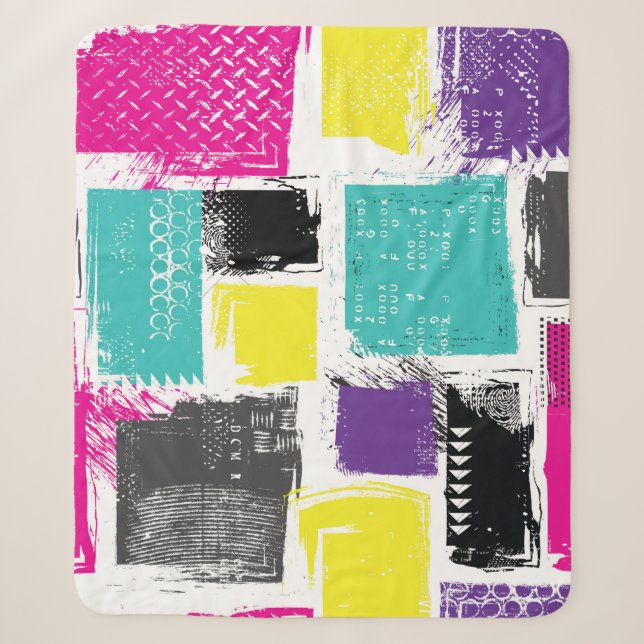 Neon Squares Retro Abstract Pattern Sherpa Blanket (Front)