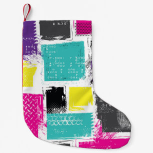 Neon Squares Retro Abstract Pattern Small Christmas Stocking
