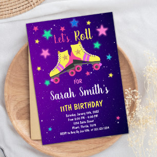 Neon Star Skate Birthday Invitations